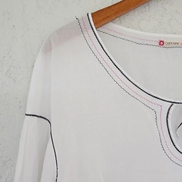 Chelsea & Violet Boho Embroidered Blouse Womans Size M White Multi‎ - Picture 6 of 14
